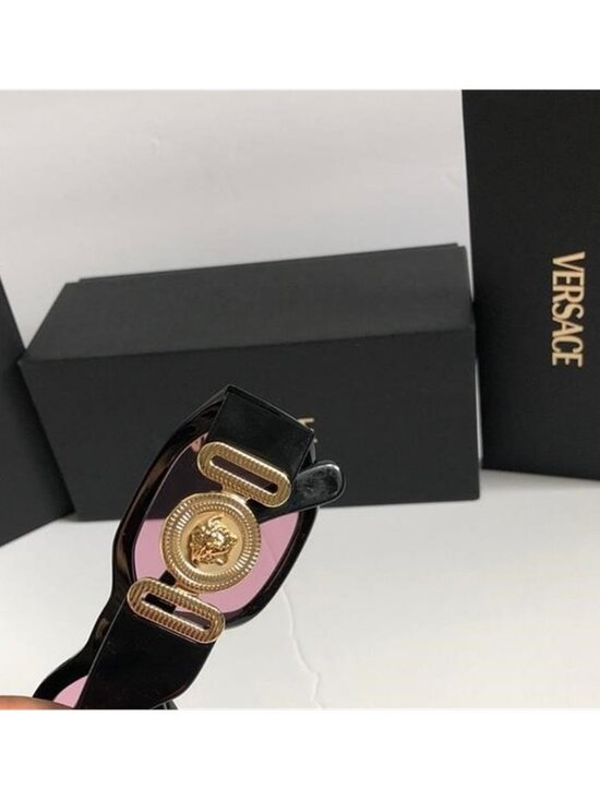 New Versace Women’s Black Frame Sunglasses with Pink Lenses and Gold Accents main image 9